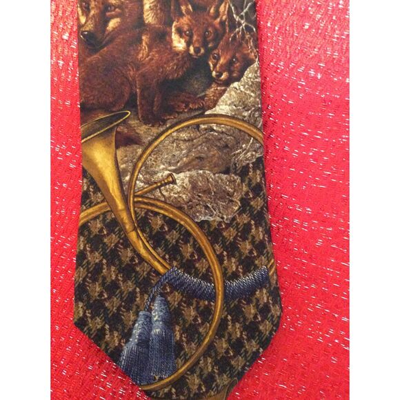 Vintage Polo Ralph Lauren Houndstooth Fox Hunting Silk Tie USA Handmade Rare - Picture 2 of 8